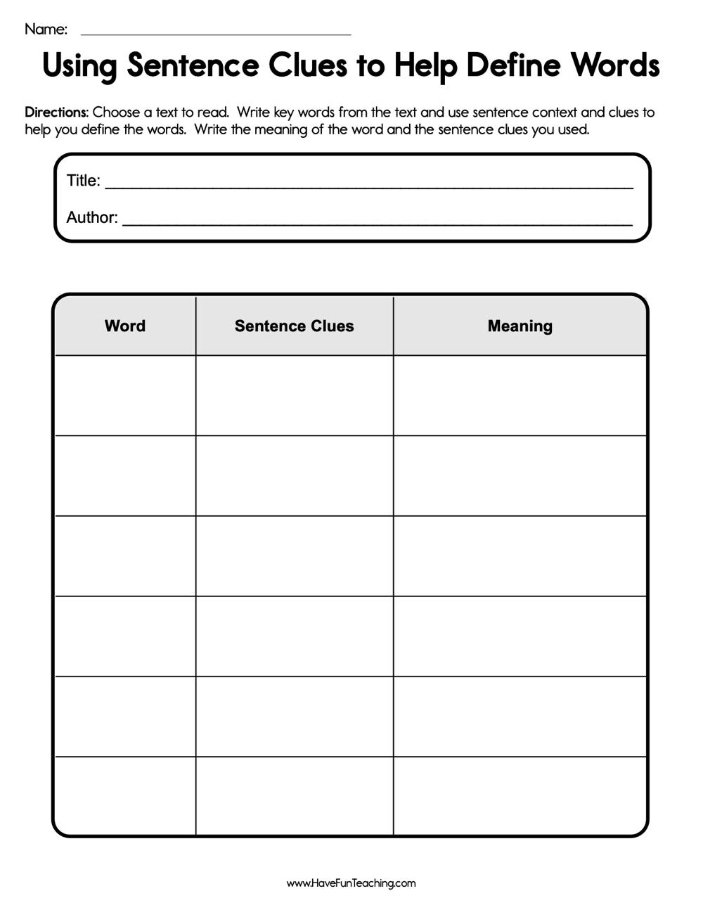 Using Sentence Clues To Help Define Words Worksheet Have Fun Teaching