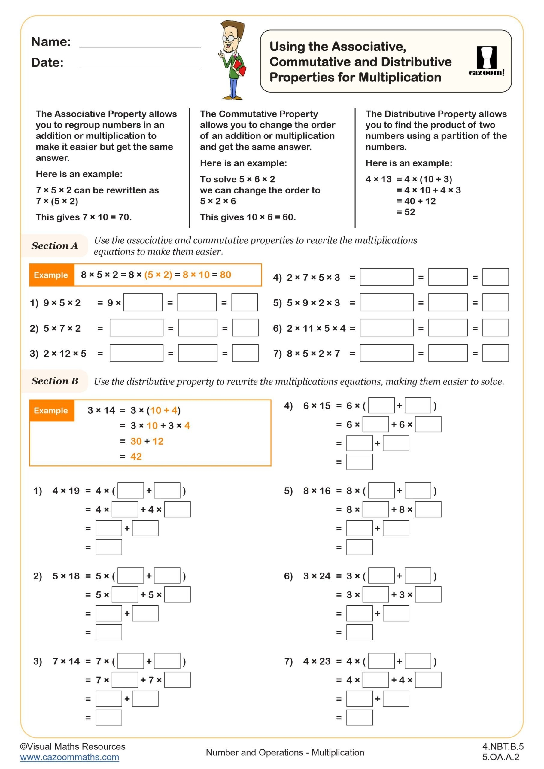associative property of multiplication worksheets