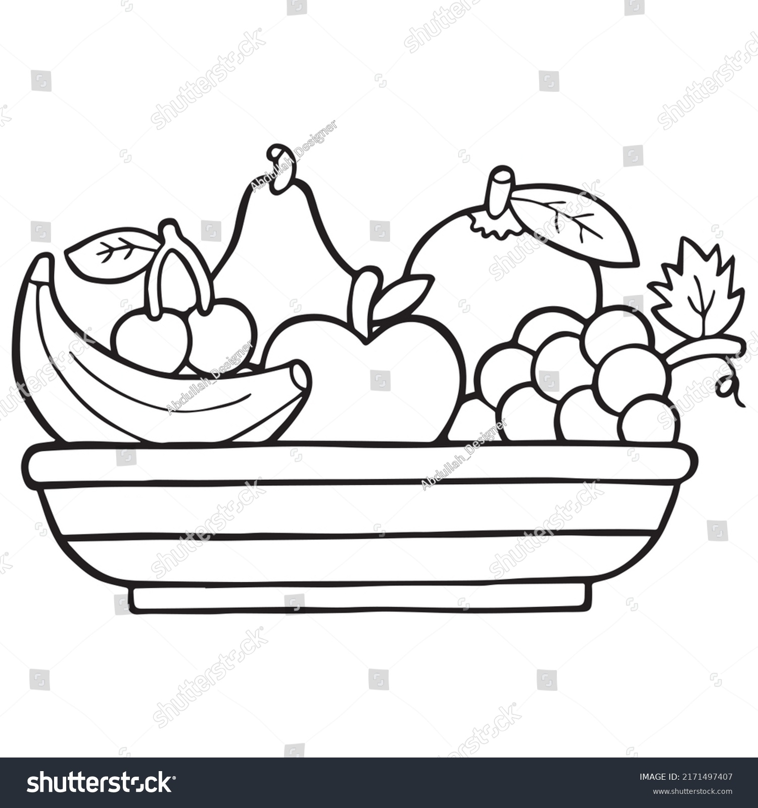 Vektor Stok Fruit Basket Coloring Page Kids Vector Tanpa Royalti 2171497407 Shutterstock