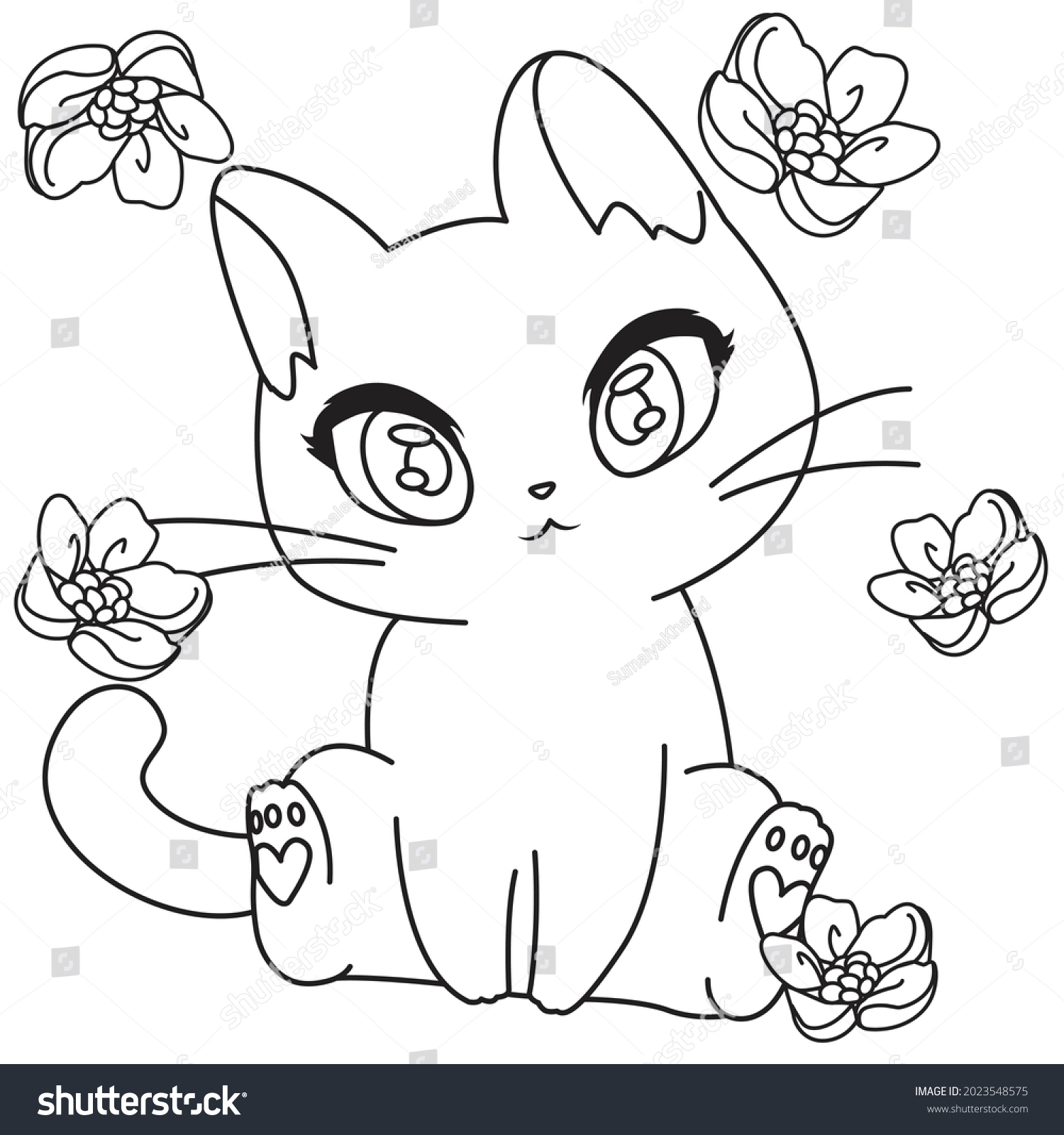 Vektor Stok Hd Printable Anime Cat Chibi Cat Tanpa Royalti 2023548575 Shutterstock