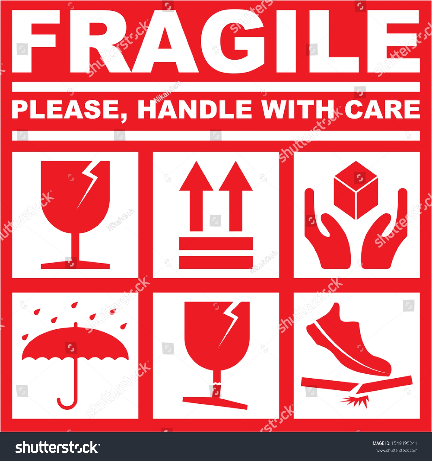 Vektor Stok Printable Fragile Please Handle Care White Tanpa Royalti 1549495241 Shutterstock