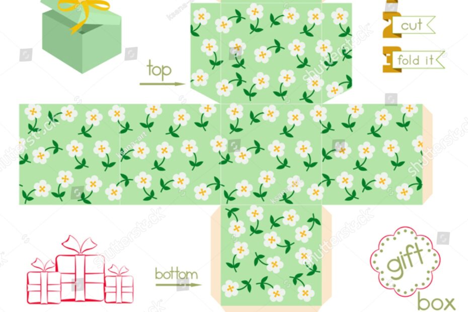 Vektor Stok Printable Gift Box Cute Flowers Template Tanpa Royalti 207236632 Shutterstock