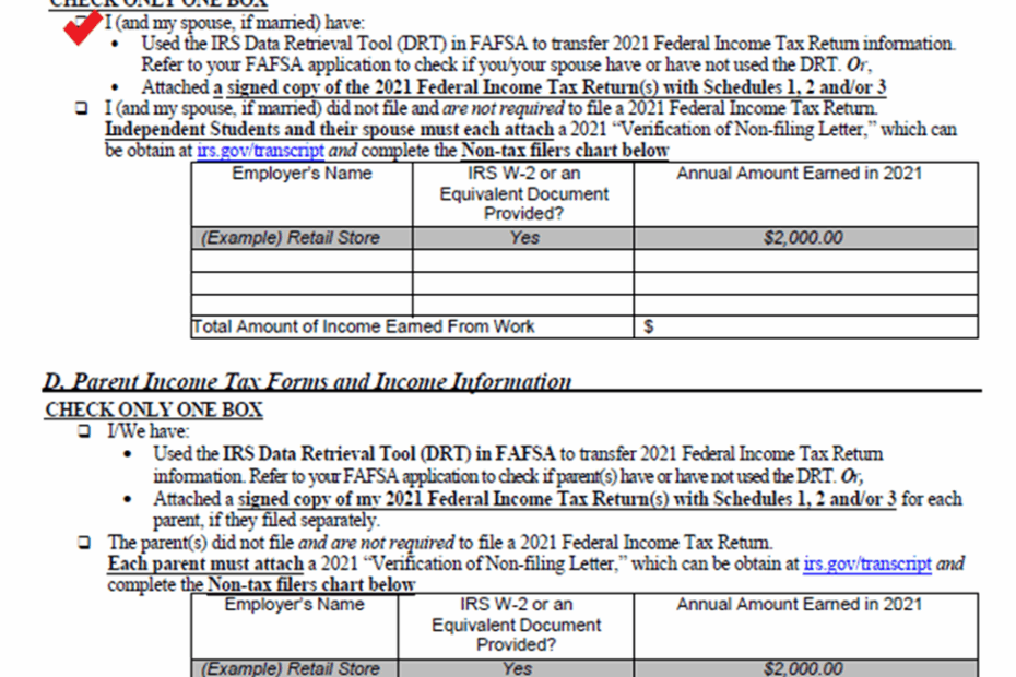 Verification Worksheet For Independent Students Financial Aid Worksheets Library