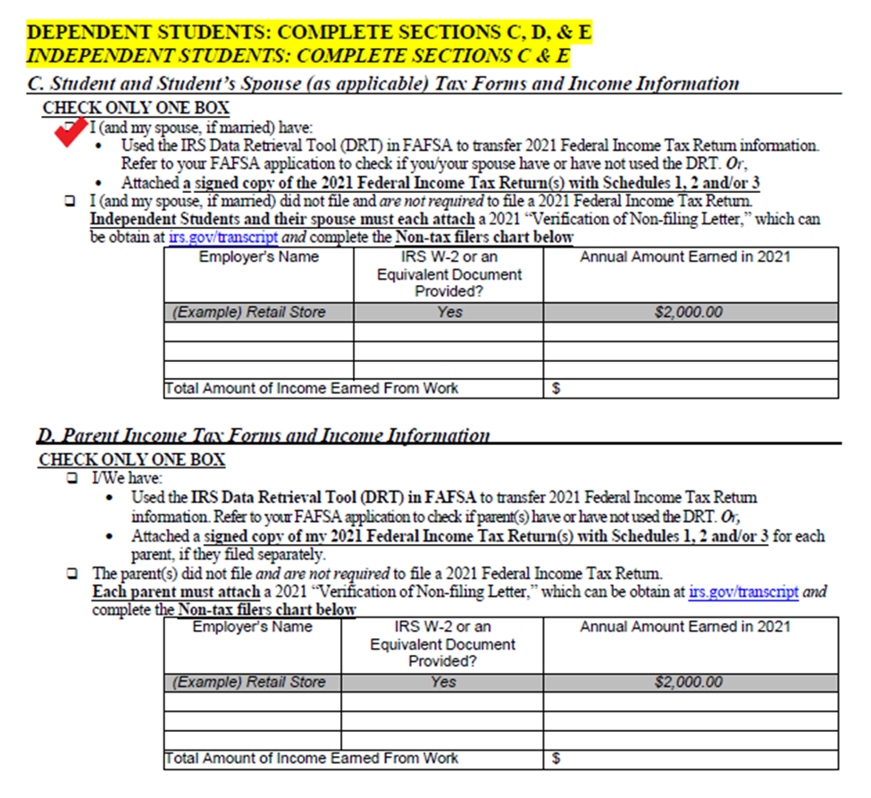 Verification Worksheet For Independent Students Financial Aid Worksheets Library