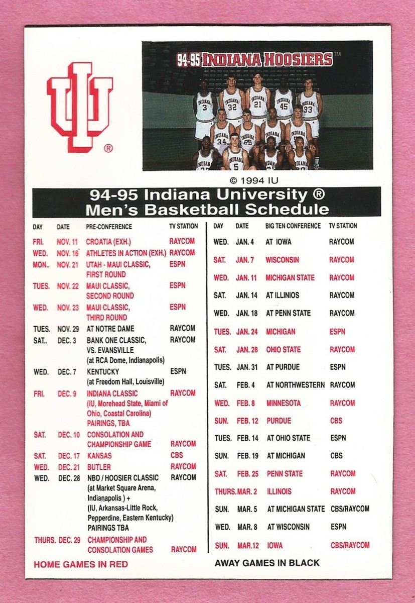 VINTAGE 1994 Indiana University Hoosiers Basketball Schedule Magnet WOW