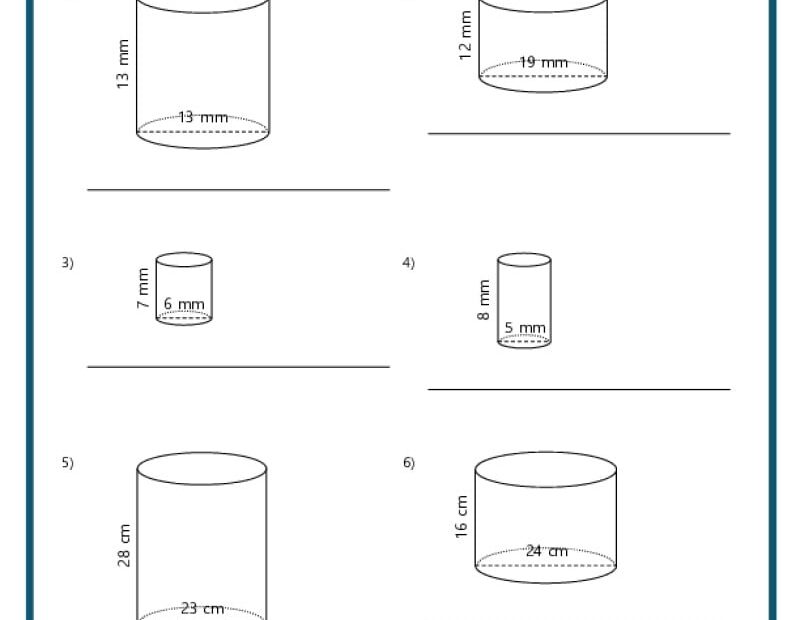 Volume And Surface Area Of Cylinders K12 Math Worksheets