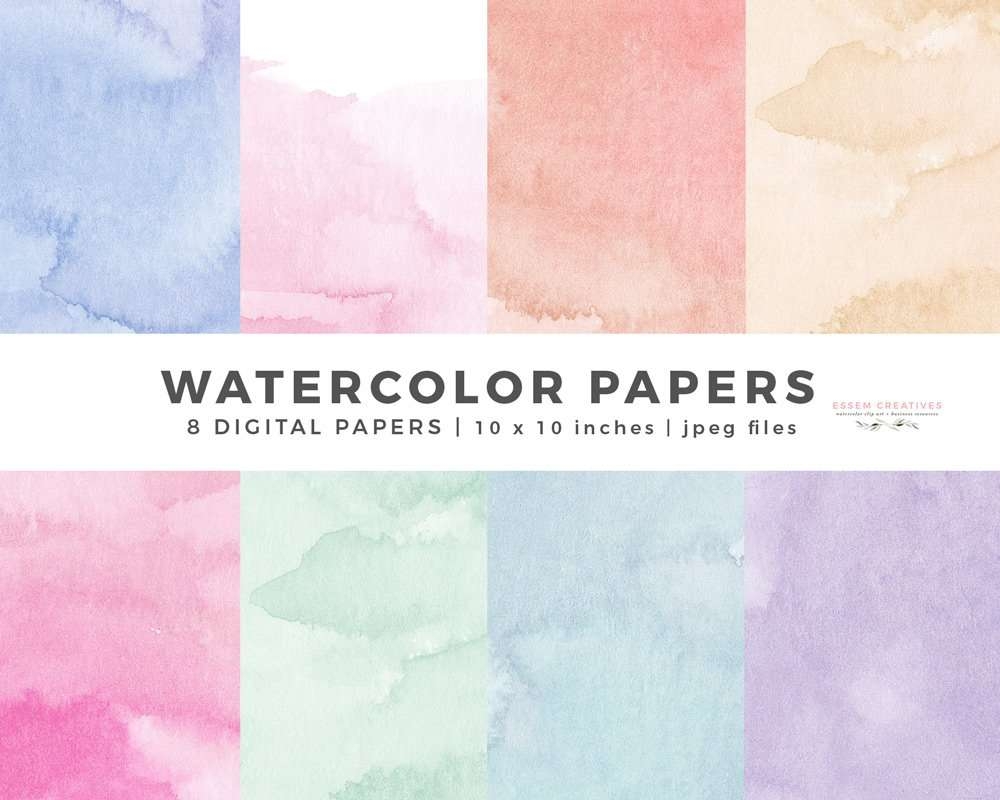 Watercolor Papers Digital Papers Watercolor Background Textures Overlays Printable Scrapbook Paper