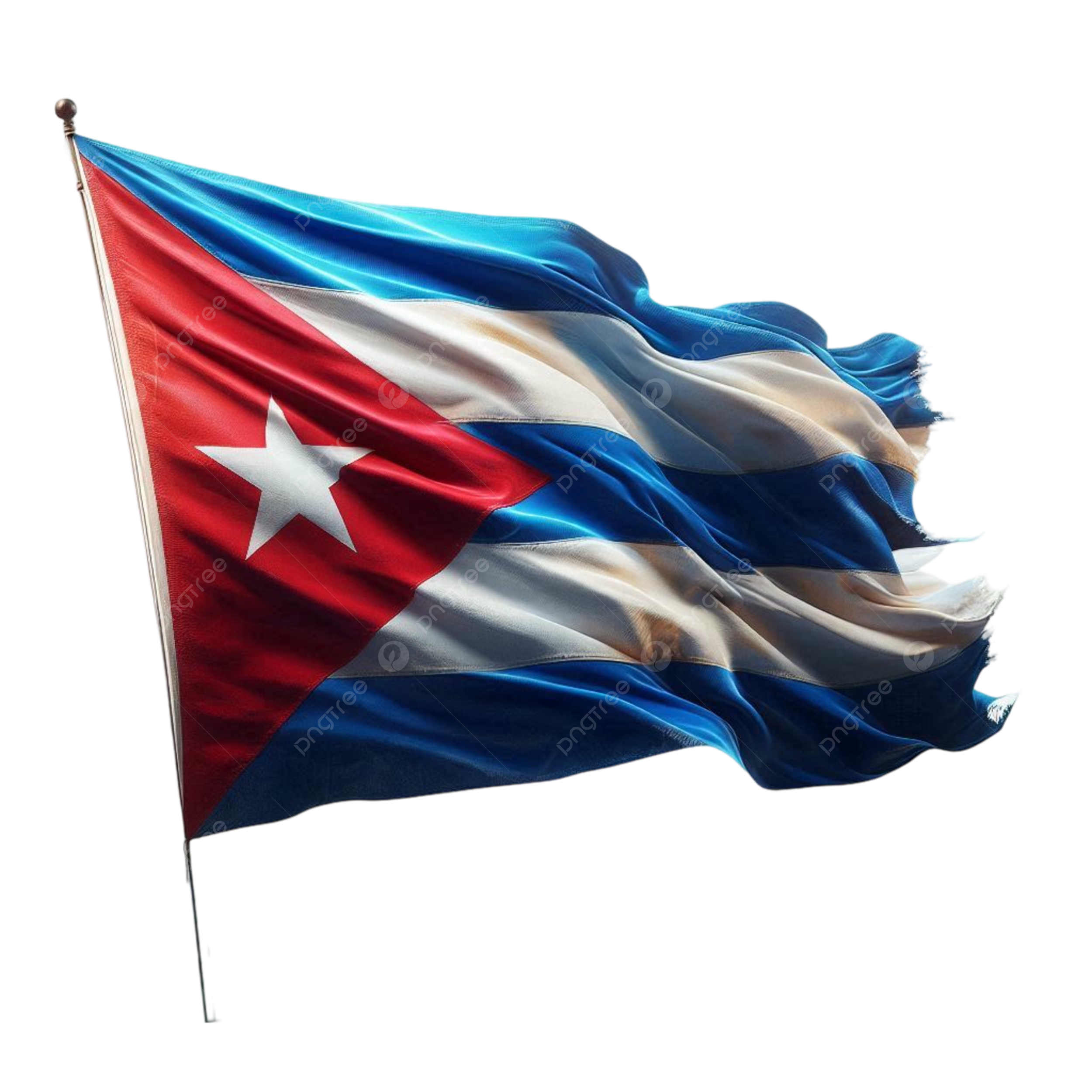 Waving Cuban Flag Featuring Red White And Blue Colors With A Star 