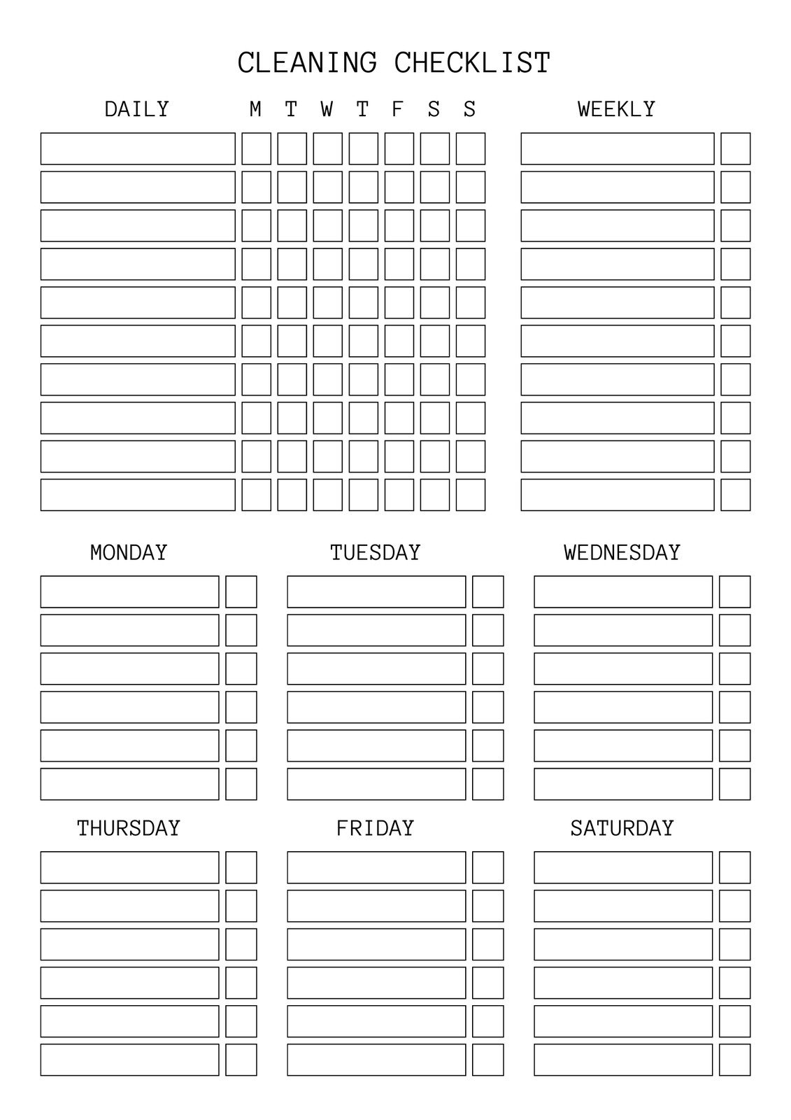 Weekly Cleaning Checklist Sales