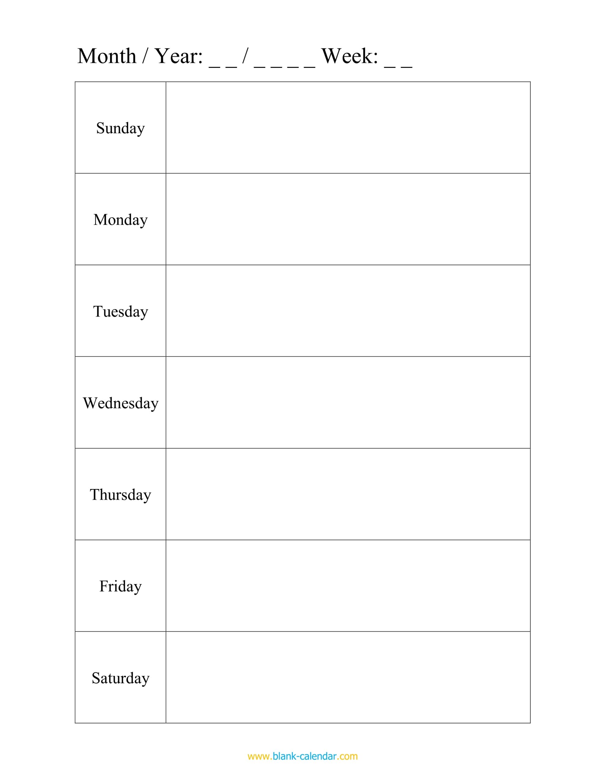 weekly schedule template pdf free download
