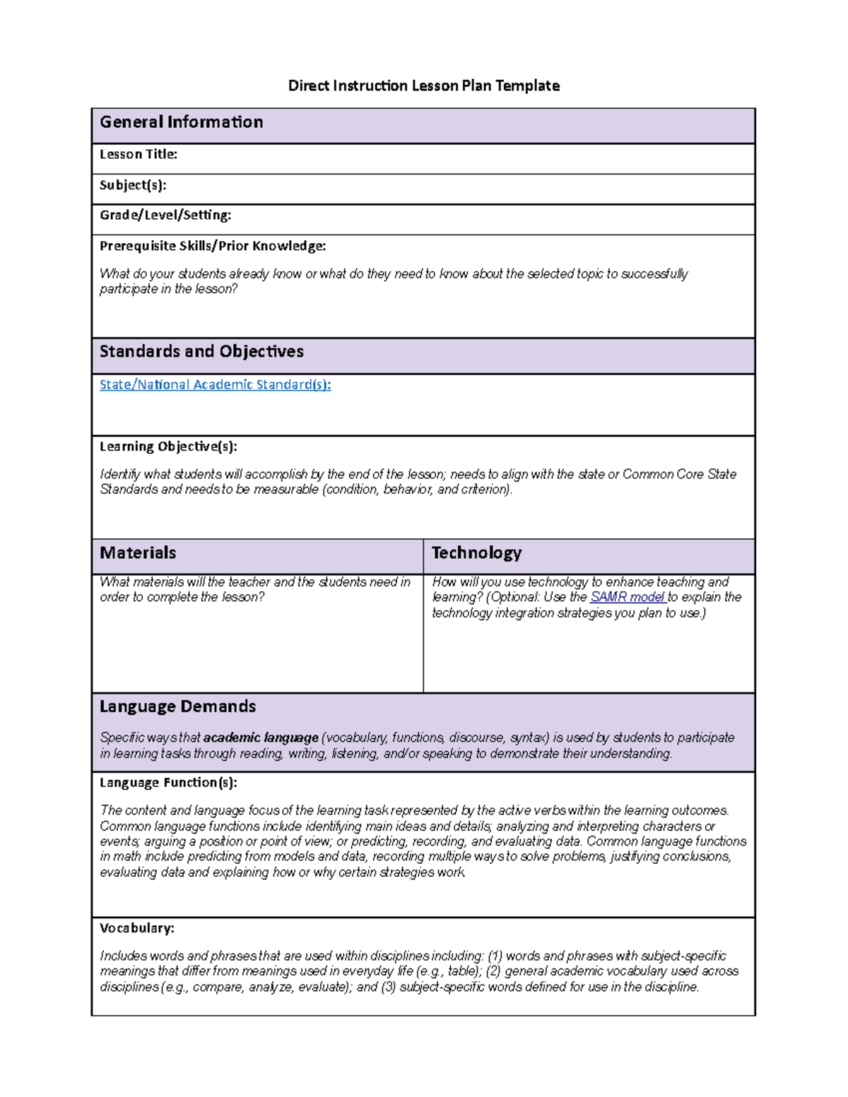 WGU Direct Instruction Lesson Plan Template Direct Instruction 