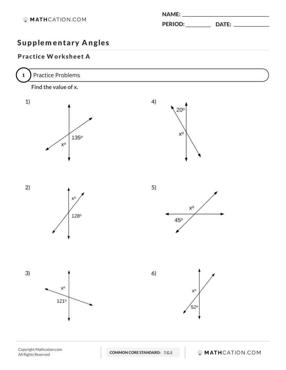 complementary angles worksheet