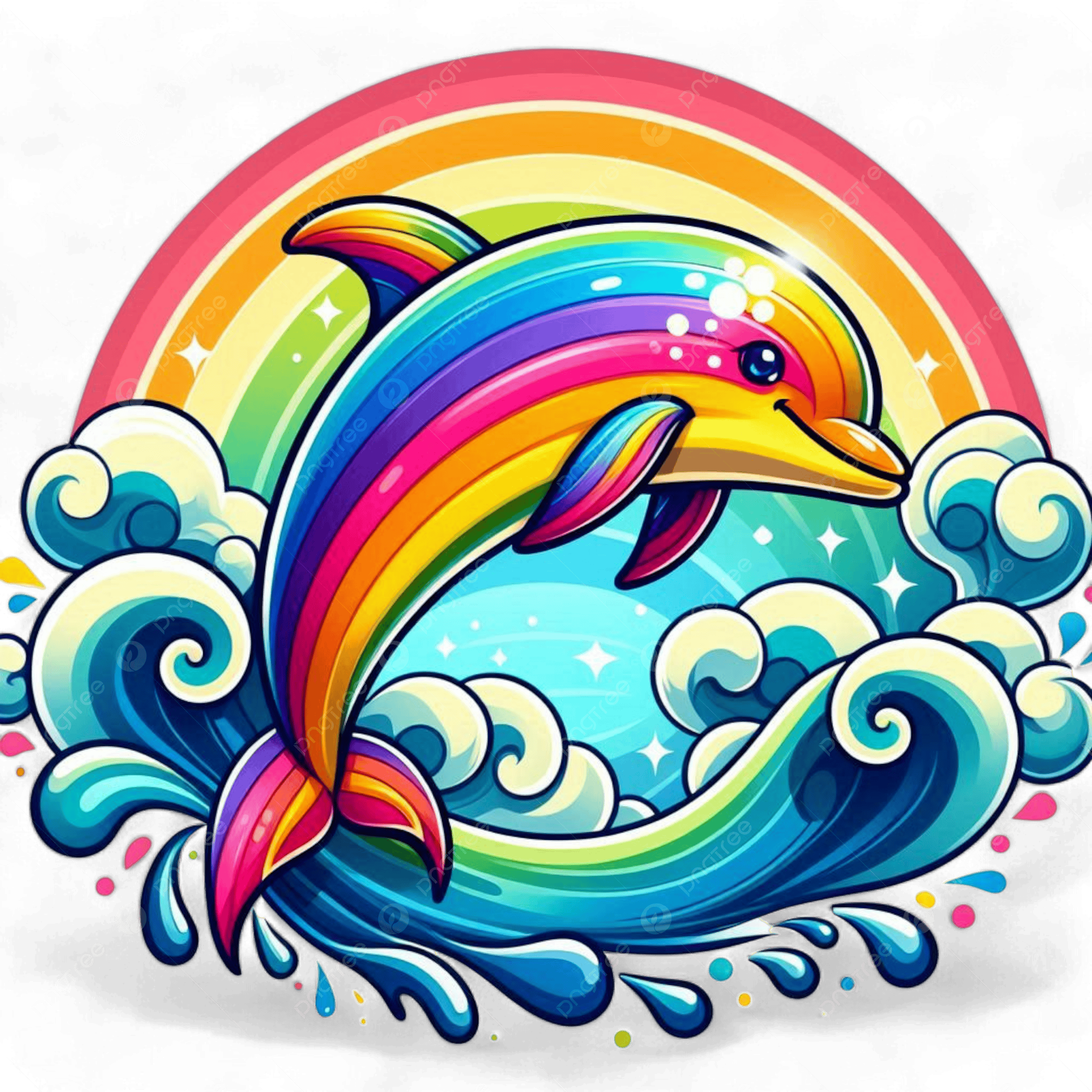 Whimsical Rainbow Dolphin Art Isolated On Transparent Background Whimsical Rainbow Dolphin Art Dolphin Illustration PNG Transparent Image And Clipart For Free Download