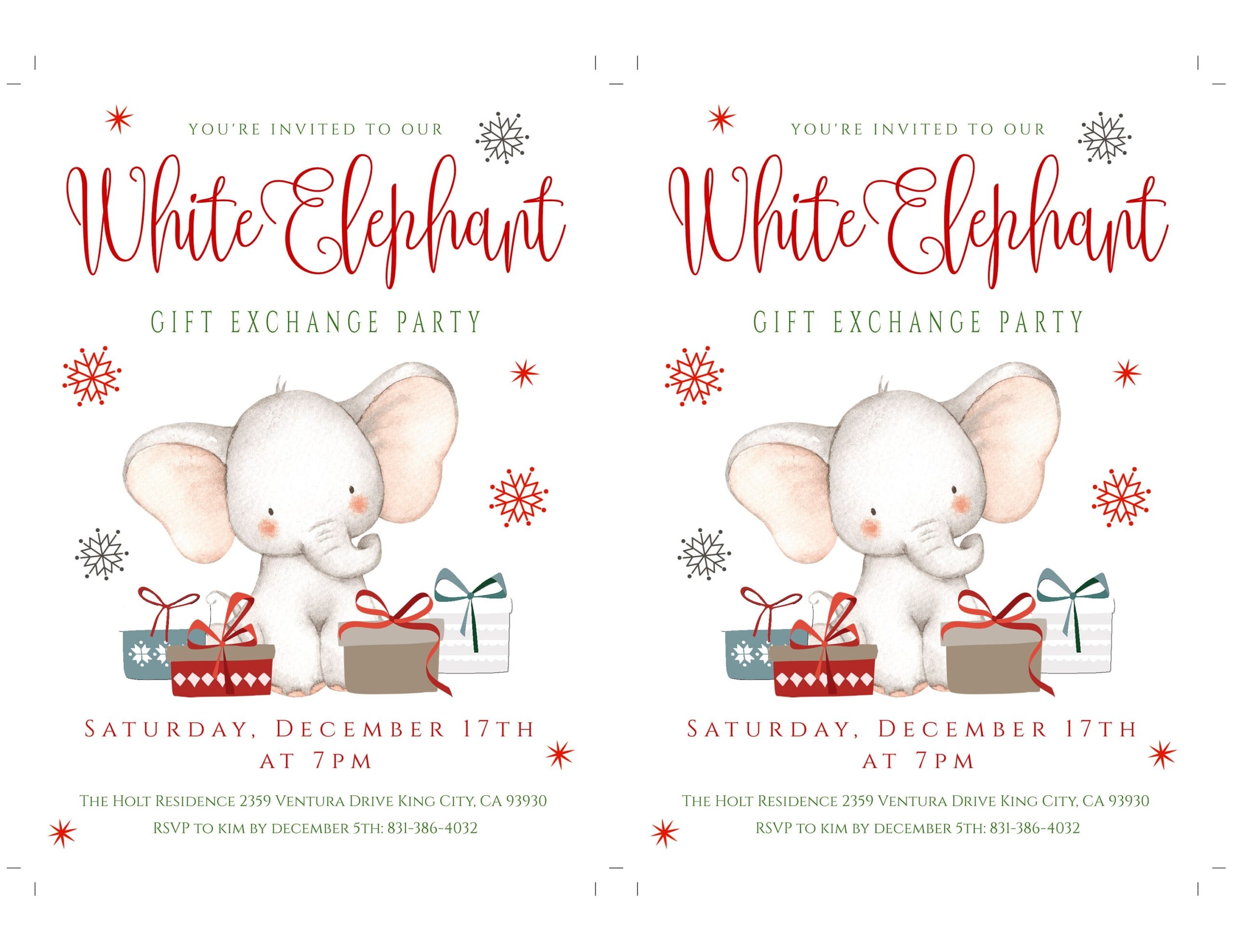 White Elephant Gift Exchange Party Template Set Gift Exchange Invitation Holiday Party Game Set Christmas Party Kit Instant Download Etsy