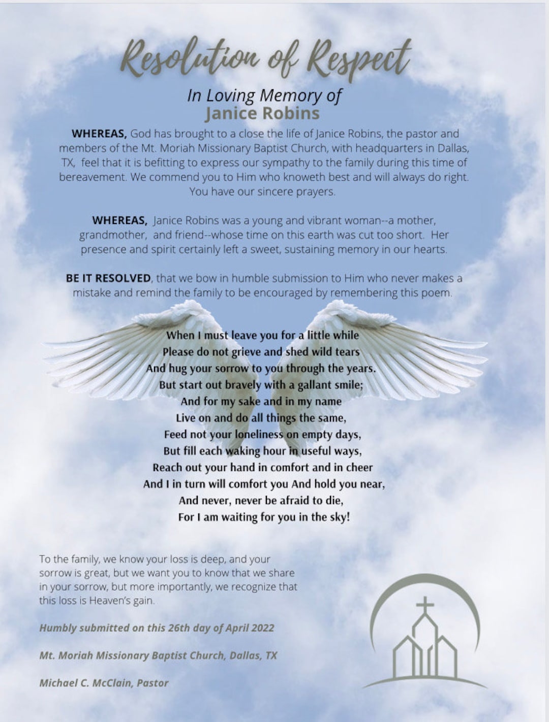 WINGS Funeral Resolution Letter DOWNLOAD ONLY Etsy