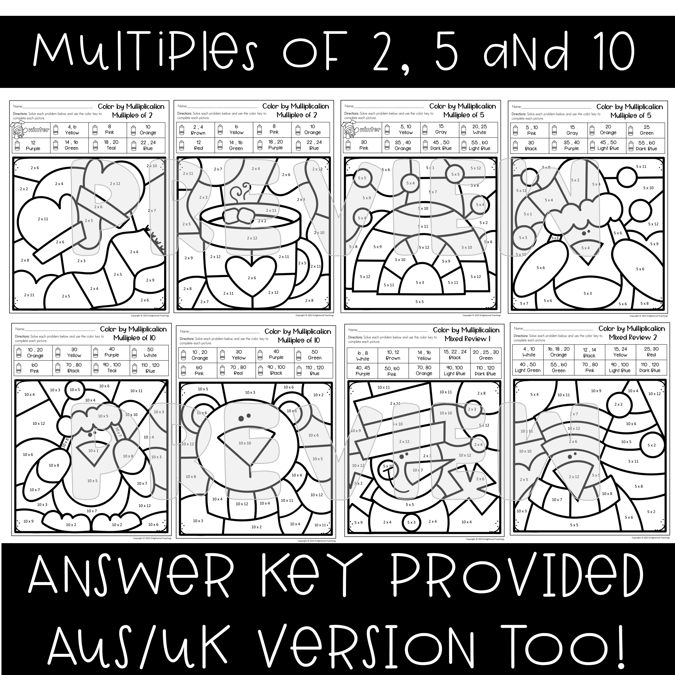 multiplication color by number worksheets