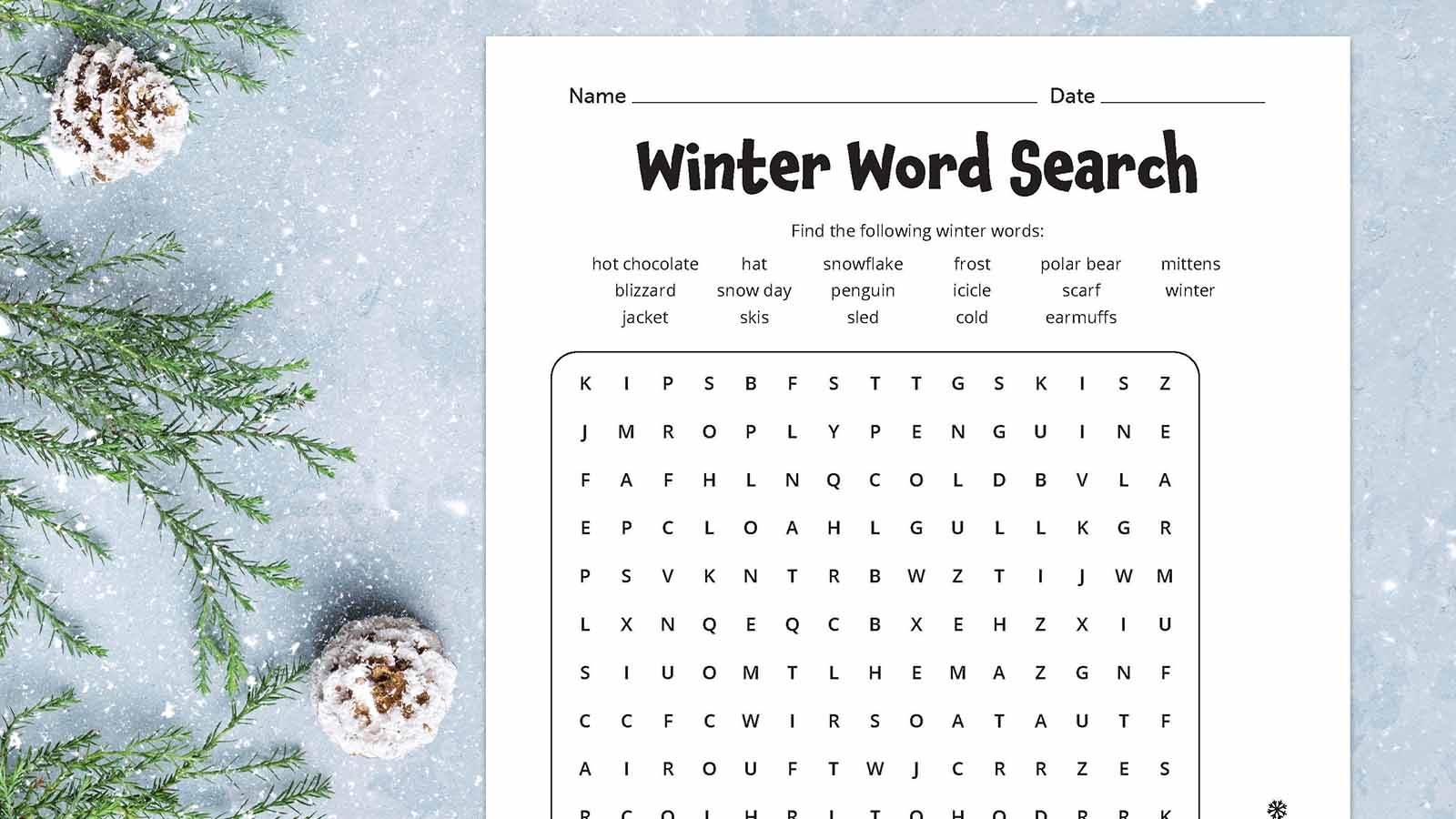 free printable winter word search