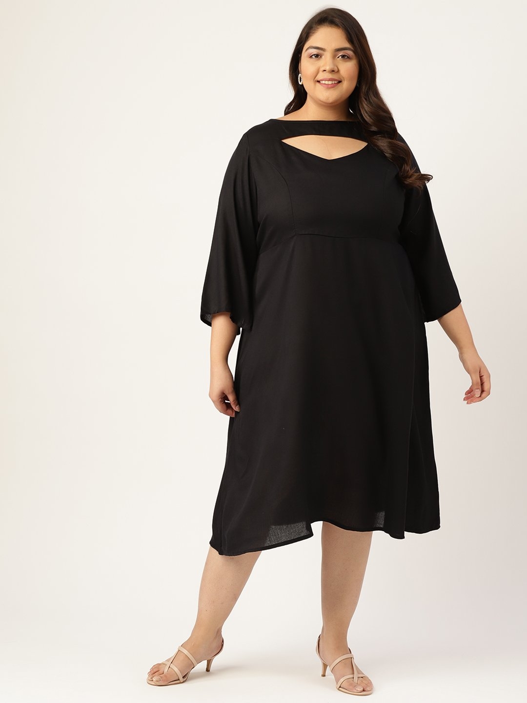 Women s Plus Size Black Solid Color A Line Midi Dress TheRebelinme in