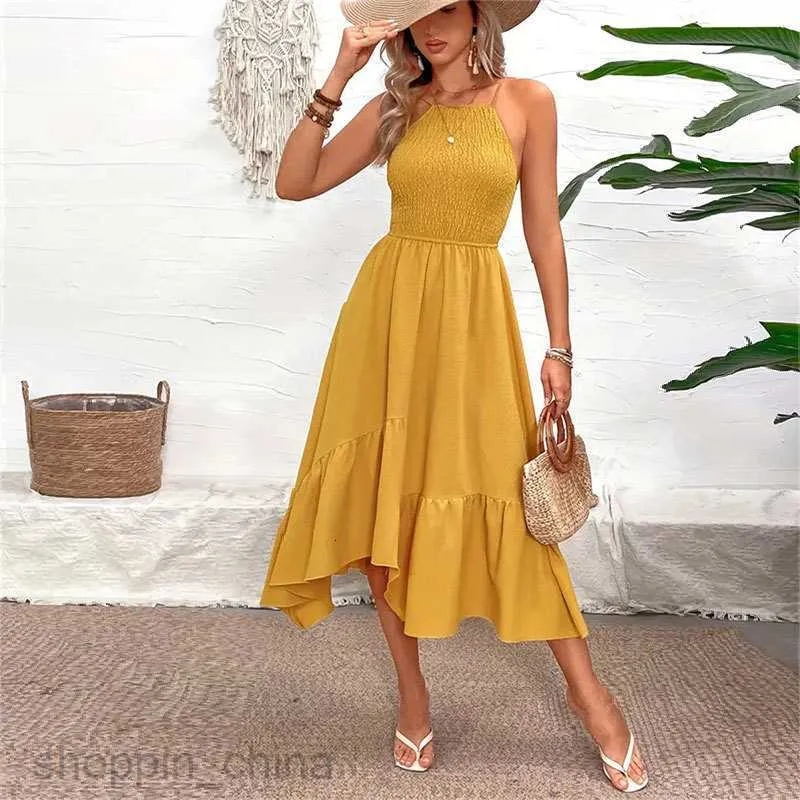 Womenu0026 039 s Solid Color Irregular Suspender Neck Sleeveless Maxi 