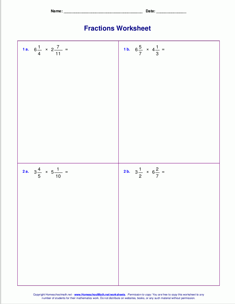 multiplying fractions and whole numbers worksheet