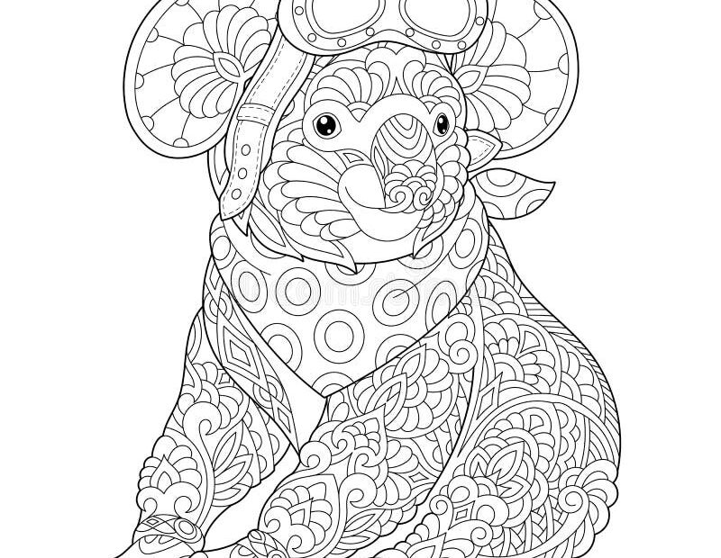 Zentangle Koala Bear Coloring Page Stock Vector Illustration Of Glasses Black 164162114