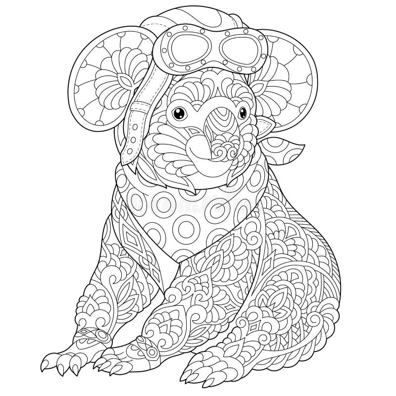 Zentangle Koala Bear Coloring Page Stock Vector Illustration Of Glasses Black 164162114