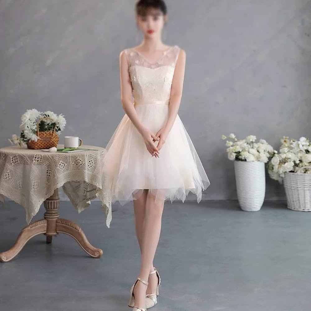 ZHCWT Champagne Short Bridesmaid Dresses Adult Junior Wedding Party Ball Dress Elastic Back Mesh Prom Perform Gown Color C Size 4 Buy Online At Best Price In UAE Amazon ae