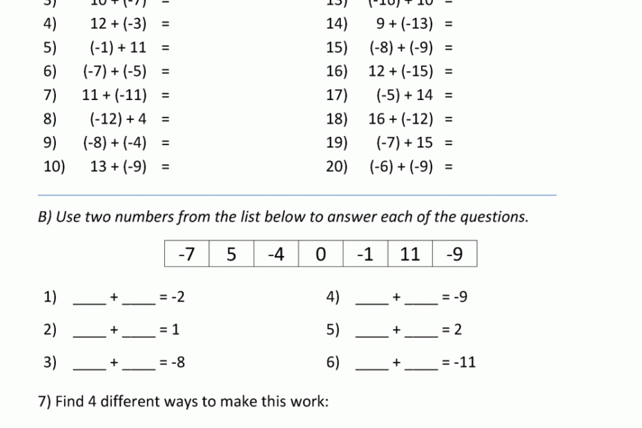 Adding Positive And Negative Numbers