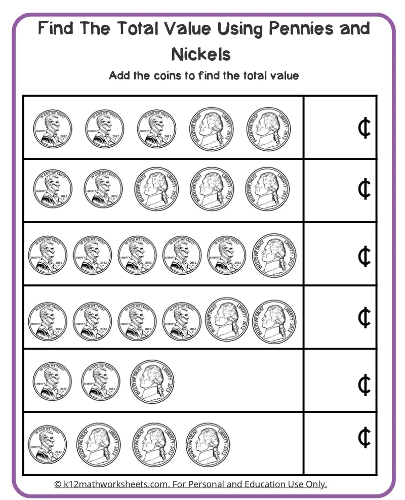 money for kindergarten worksheets