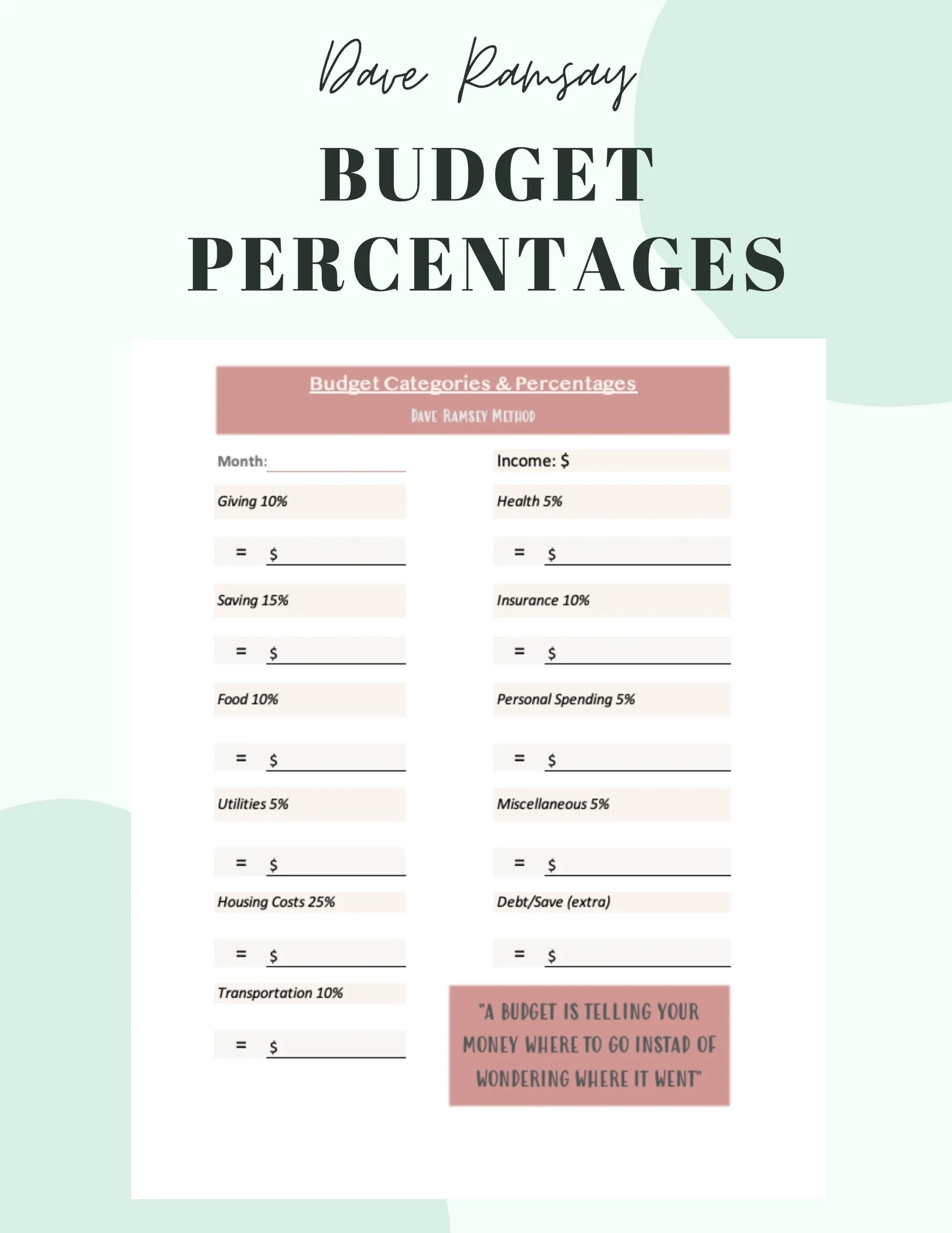 Dave Ramsey Budget Percentages Template printable pdf Download dave Ramsey Ramsey Solutions Etsy