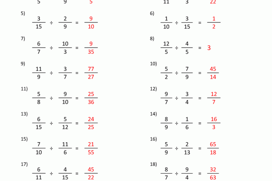 Dividing Fractions Worksheet