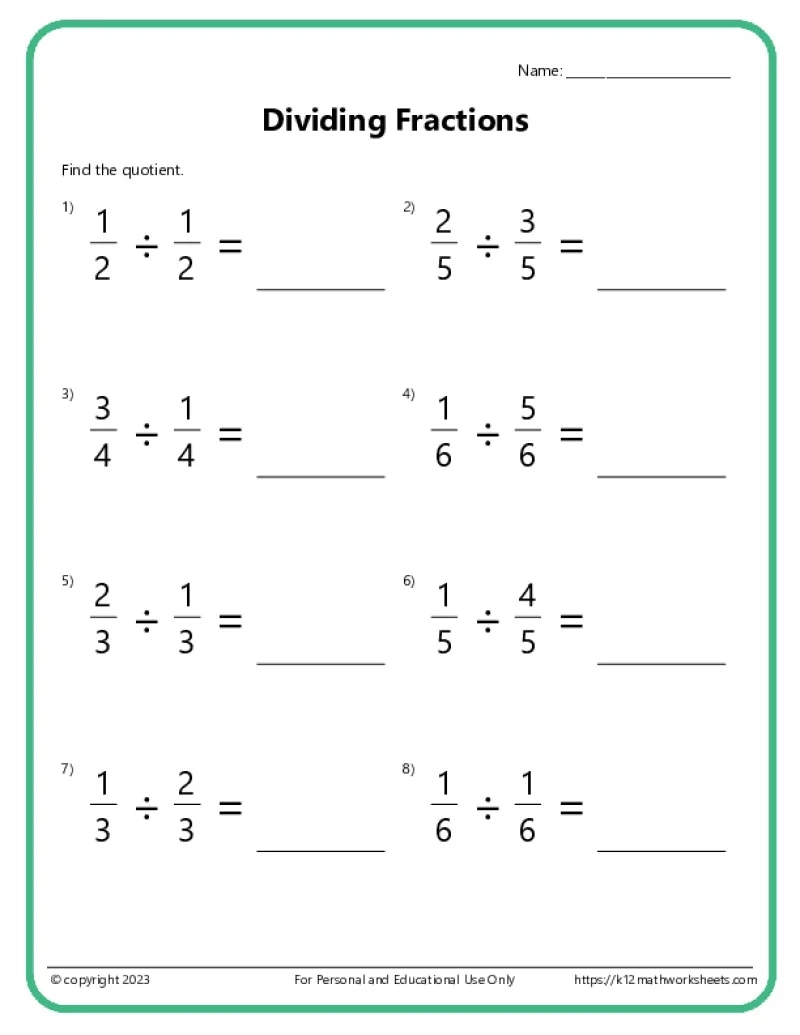 Dividing Fractions Worksheets Dividing Fractions Worksheets