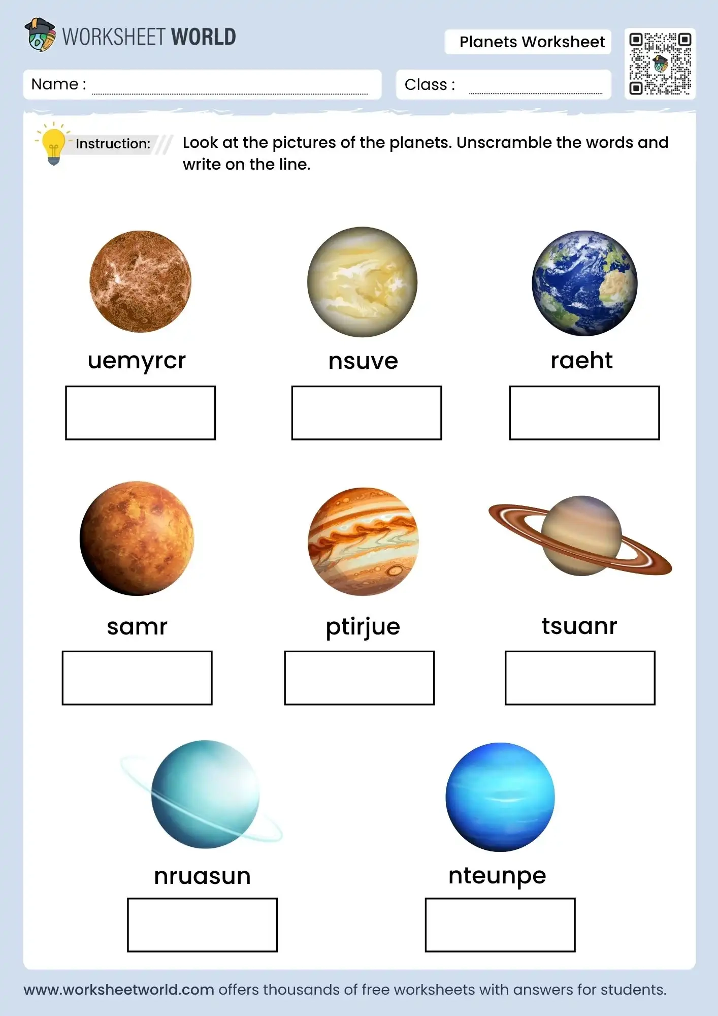 Free Printable Planets Worksheet For Grade 1 To Grade 4 Worksheet World
