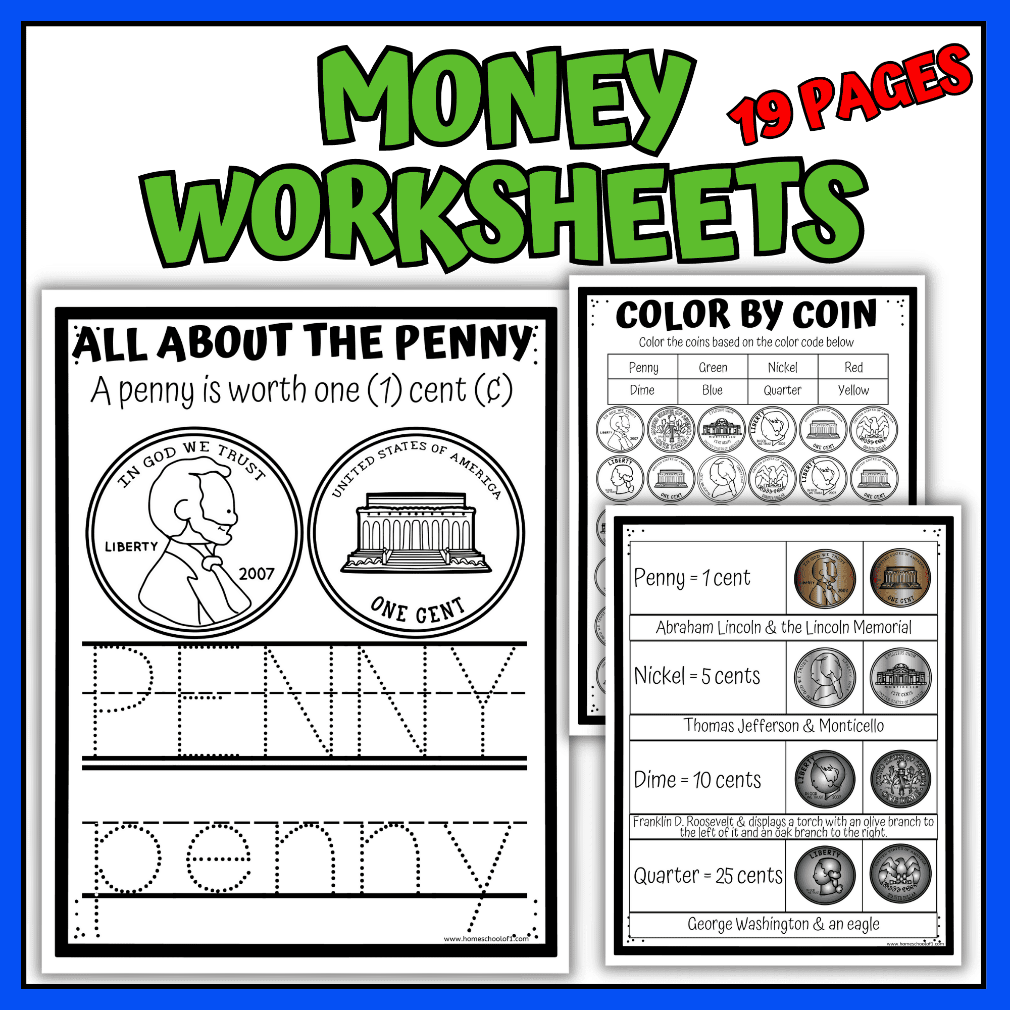 Kindergarten Money Worksheets Coins Counting Identification Practice 